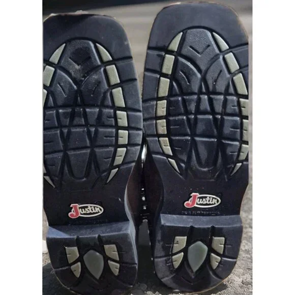 Justin Stampede Brown Leather Square Toe Western Cowboy Boots Mens Size 9.5 EE